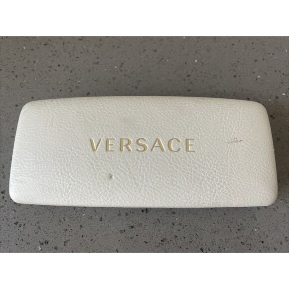 VERSACE WHITE HARD LEATHER CLAMSHELL SUNGLASSES EYEGLASSES CASE 160mmx70mmx55mm - Picture 1 of 11